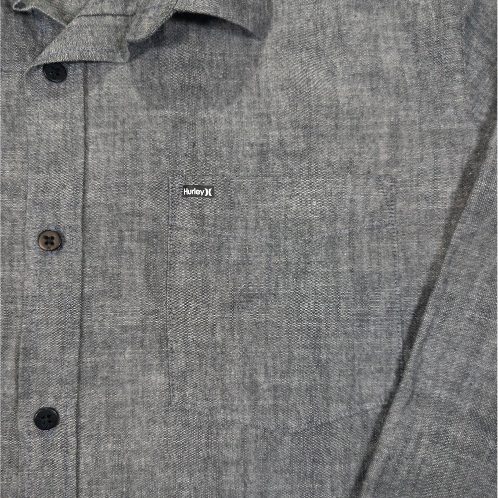 Hurley Chambray Shirt Men L Gray Long Sleeve Classic Minimalist Granola Capsule - Picture 4 of 12